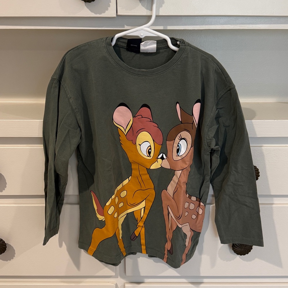 Zara kids Disney Olive Bambi Graphic Tee 8
